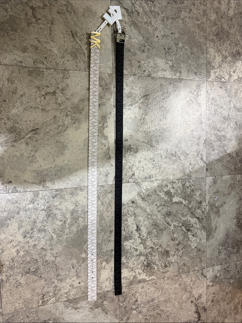Michael Kors Black Reversible Logo Belt n white n  Gold MK Buckle belt